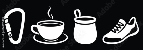 Set of climbing gear essentials vector illustration on transparent background.