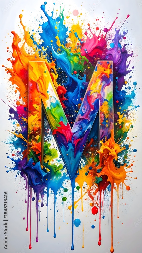 Fototapeta premium Colorful Paint Splash Letter M Abstract Typography Art
