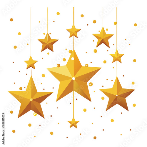 Collection of radiant golden star ornaments with delicate glints, perfect for creating a magical holiday atmosphere.