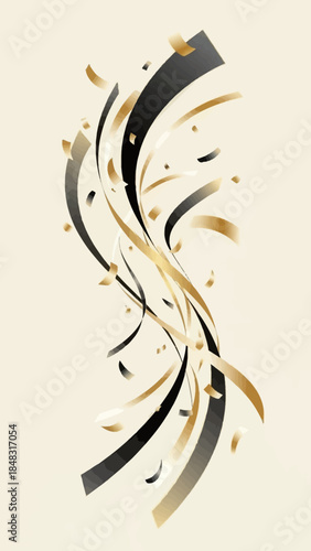 Elegant Swirls of Gold and Black Confetti