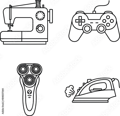 Common home appliances and electronics outline icons collection for everyday use