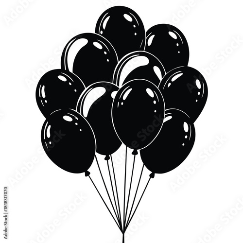 Elegant black and gold metallic balloon bouquet floating against a festive background, symbolizing luxury and celebration.