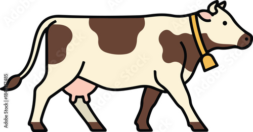 Cartoon Cow with Brown Spots and a Bell.