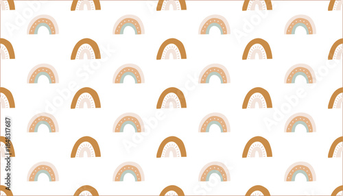 Wallpaper Mural Seamless pattern with cute boho rainbows in warm pastel tones. Decorative vector background for kids and baby designs. Vector illustration on an isolated background. Torontodigital.ca