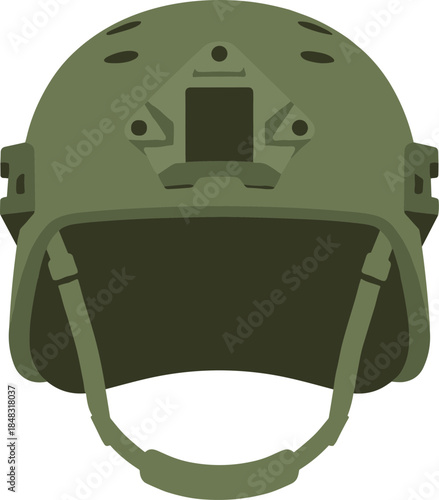 Modern green military combat helmet front view vector illustration.