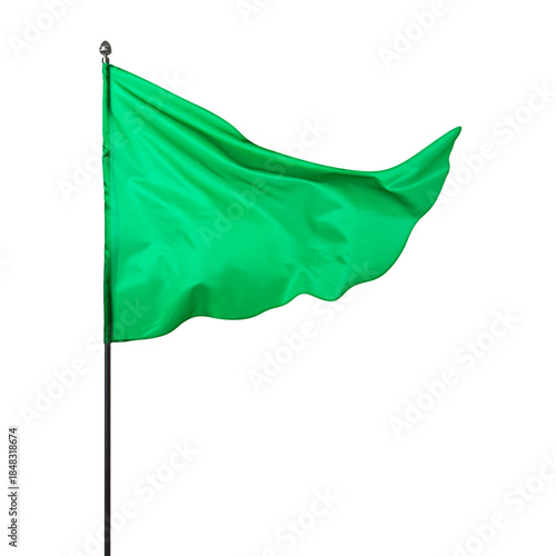 Foto Triangular green flag fluttering on white background