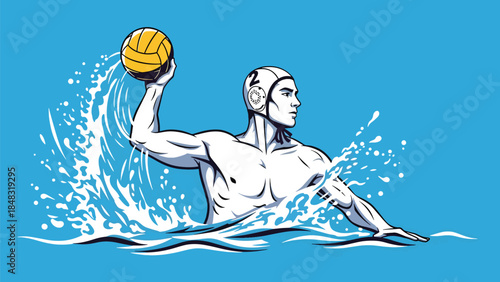 Water polo player preparing to throw ball in stylized sports illustration Vector