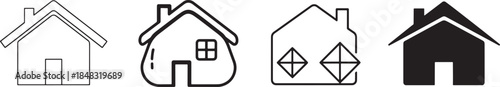 House icon set featuring different design styles in line art and solid silhouette formats Vector