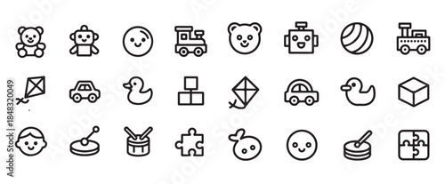 Assortment cute kawaii style toys and play things icons for children amusement or nursery decor