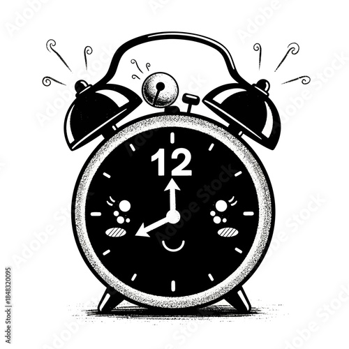 Black and White Vintage Alarm Clock with Retro Design and Classic Bells