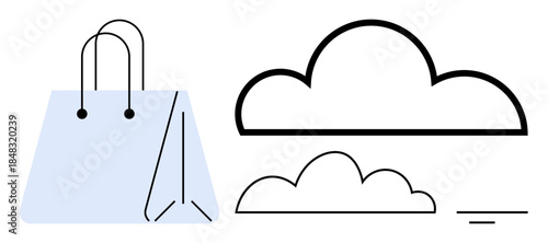 E-commerce and cloud computing. E-commerce ed by a bag icon cloud computing with sleek cloud graphics. E-commerce integrates with cloud solutions for retail, data, storage systems, platforms