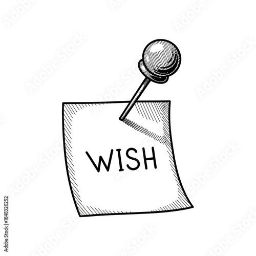 Inspiration and aspiration concept with a wish note pinned on a surface emphasizing hopes and dreams