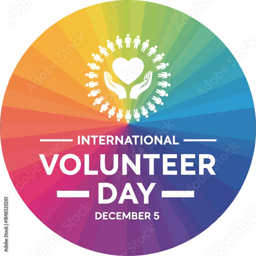 Celebrate international volunteer day december 5th with colorful heart and sun symbol of unity and giving vector