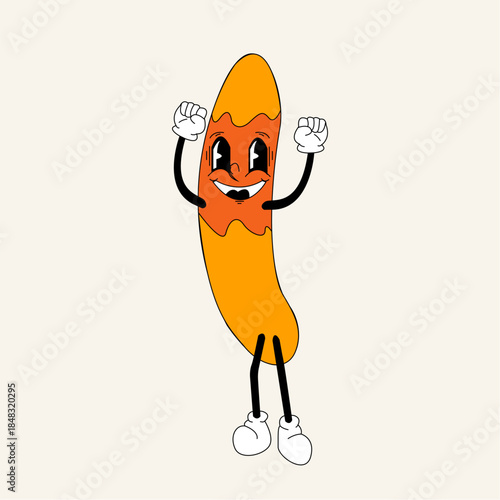 Sausage boy mascot smile character concept design. Icon of food character with smile face hand and foot body. Vector illustration.