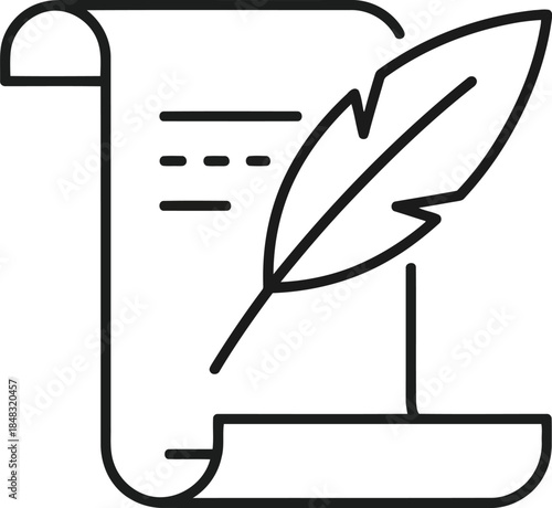 Elegant quill pen and scroll vector icon symbolizing writing creativity and education vector