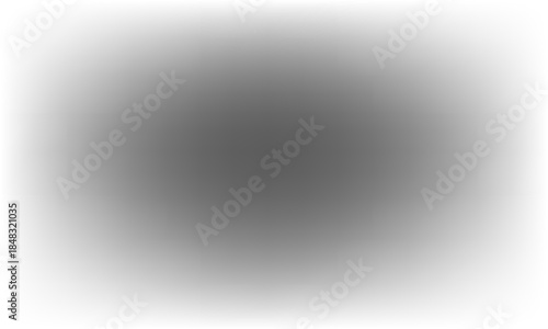 Abstract dark gray circular shape with soft white vignette effect, blurred gradient background isolated on transparent background, shadow png