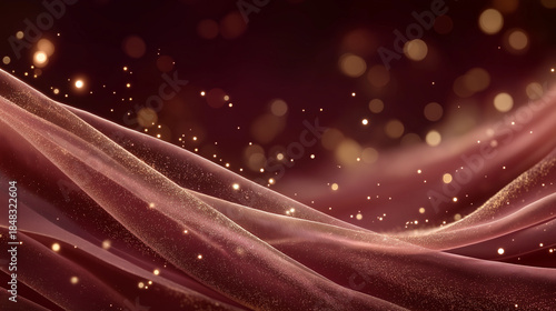 Elegant Draped Fabric with Sparkling Dust: A rich, luxurious draped fabric with a touch of elegance, accented by a delicate sprinkling of golden light.
