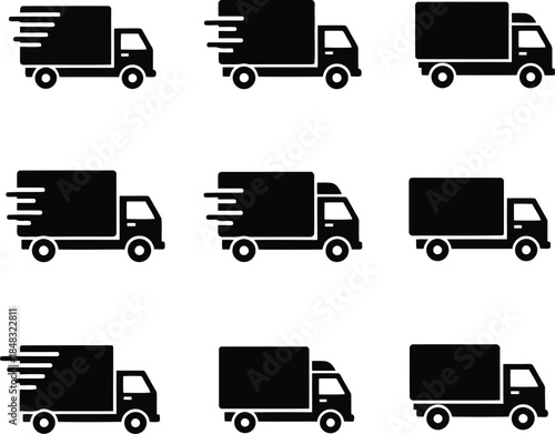 Speedy delivery trucks set fast shipping logistics icons transportation service vector graphics vector