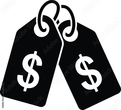 Two price tags with dollar signs illustrating sale discount and retail shopping deals vector