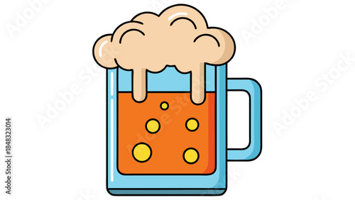 Stylized Beer Mug Icon with Foam and Bubbles