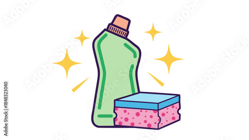 Sparkling Cleaning Bottle and Sponge Icon