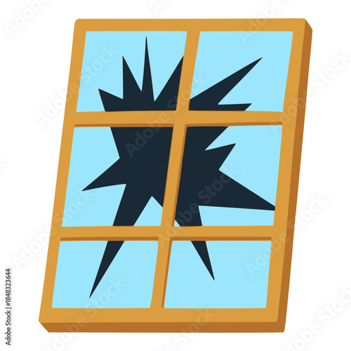 broken wooden window decoration flat color vector illustration template design