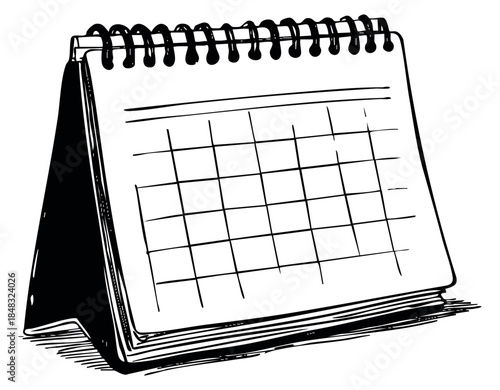 Simple desk calendar icon set with spiral binding hand drawn outline illustration