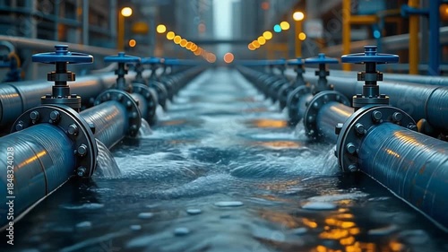 Industrial Water Flow Through Pipes in a Factory Setting.
