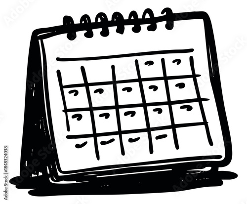 Simple desk calendar icon set with spiral binding black and white sketch vector illustration