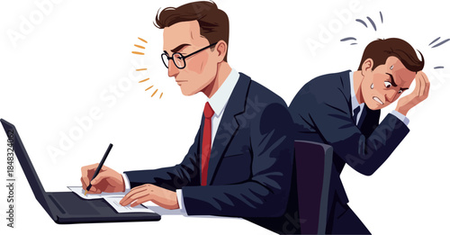 Businessmen Working Hard Focused And Stressed Pixel Art Illustration