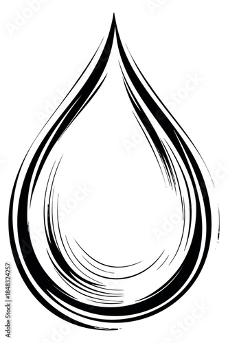 Simple water drop icon with brush stroke black and white line art