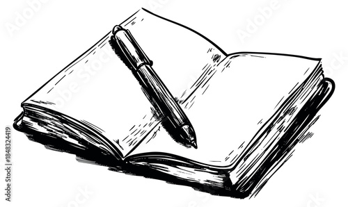 Open book icon with pen hand drawn sketch vector illustration