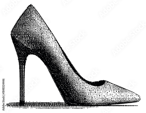 Vintage high heel shoe illustration with halftone dot shading