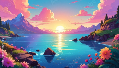tropical island at sunset