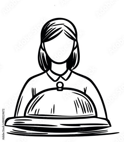 Hand drawn waiter icon with serving tray sketch vector illustration