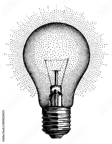 Vintage light bulb illustration with rays hand drawn vector illustration