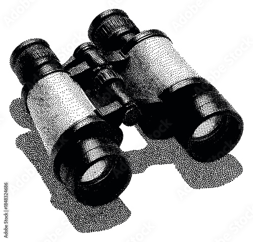 Vintage binoculars black and white dotwork vector illustration