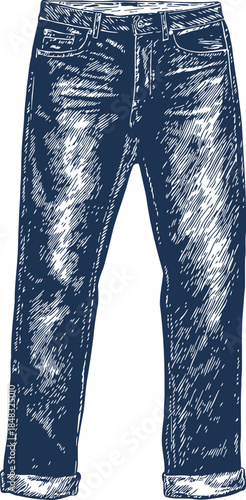 Vintage jeans illustration hand drawn outline illustration