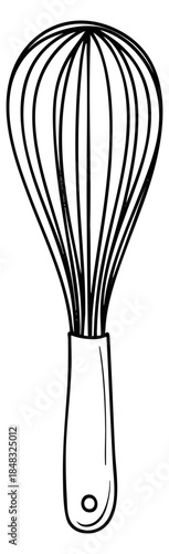 Simple kitchen utensil icon with whisk black and white sketch vector illustration