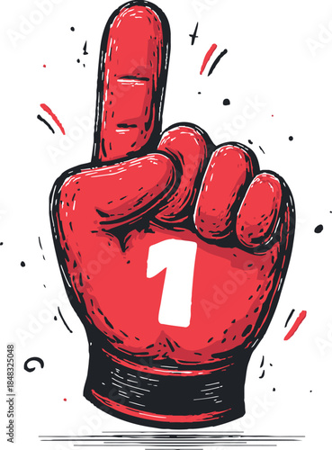 Cute foam hand icon with number 1 hand drawn sketch vector illustration