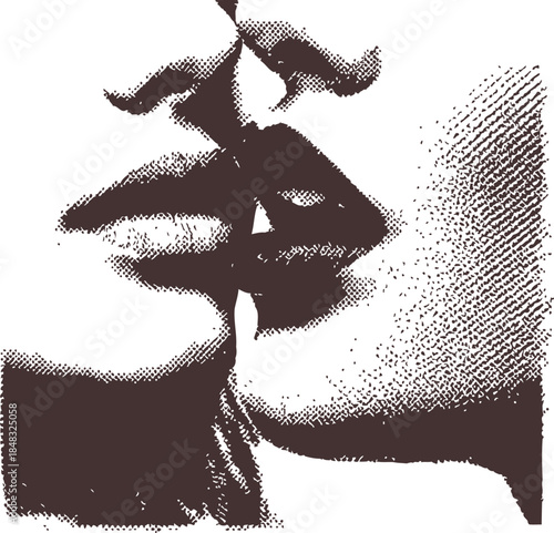 Vintage lips icon set with mustache and hand black and white sketch vector illustration