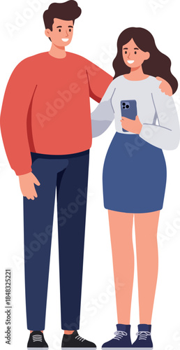Couple Posing for Selfie in Casual Outfits Isolated Vector