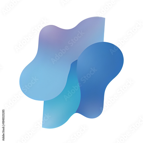 Abstract blue shapes overlapping in a fluid design on a white background