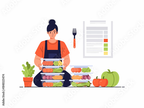 Flat Healthy Meal Prep Planning Illustration