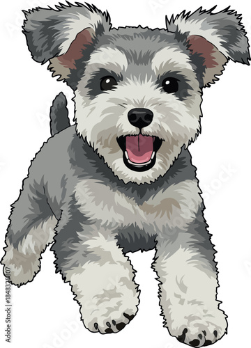 Cute Schnauzer Dog Puppy Running Happy Playful Pixel Art Isolated