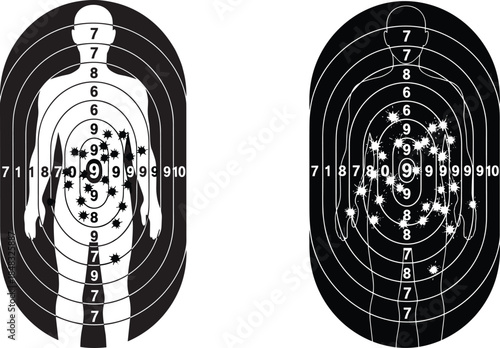 Human Silhouette Shooting Target with Bullet Holes for Gun Range Practice Vector Illustration