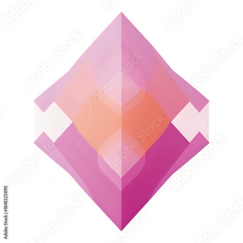 A 3D geometric shape with a pink and orange gradient is viewed from directly above against a white background