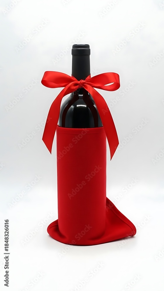 Obraz premium A wine bottle wrapped in red cloth with a ribbon