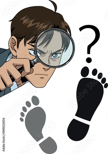 Detective Inspecting Footprints With Magnifying Glass Minimal Illustration