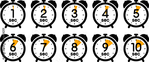 時間を示す時計のアイコン（alarm clock icon 1sec/2sec/3sec/4sec/5sec/6sec/7sec/8sec/9sec/10sec）
